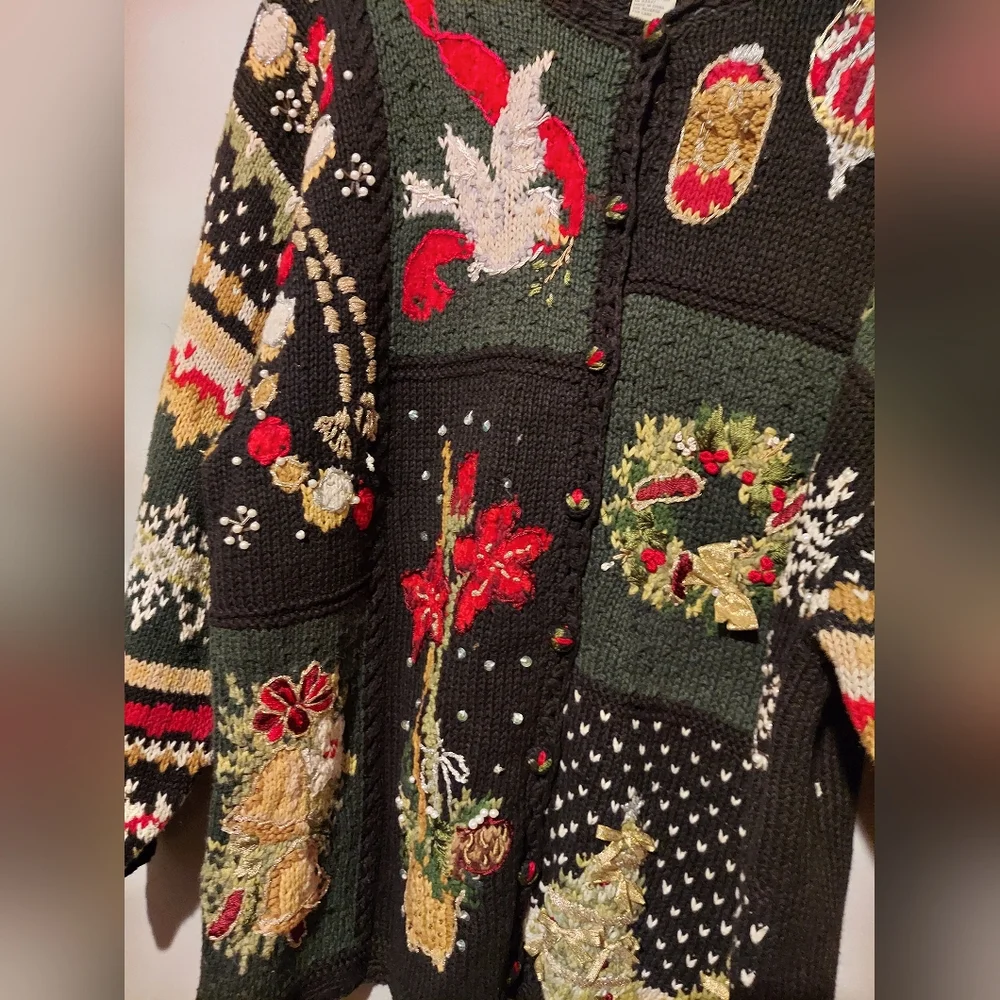 Vintage Ugly Christmas Sweater Cardigan Size 22/24 Patchwork Fair Isle Holiday